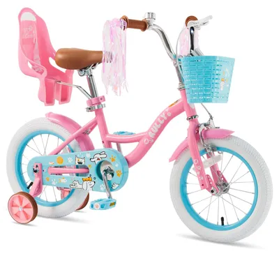 14-Zoll Mädchenfahrrad Pink mit Stützrädern, Korb & Puppensitz