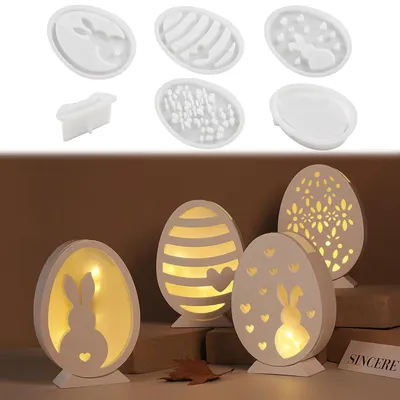 Produktbild von 6 Silikon-Gussformen für Ostern, Ostereier, Osterhasen, Bastelarbeiten, Gips und Kerzen.
