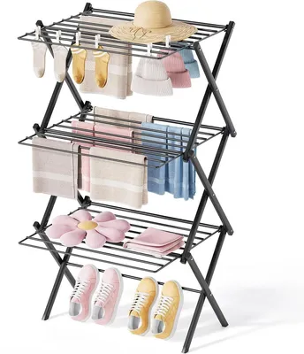 Immagine prodotto di Stendino pieghevole - 3 livelli - Estensibile - 52 x 54 x 114 cm - Nero