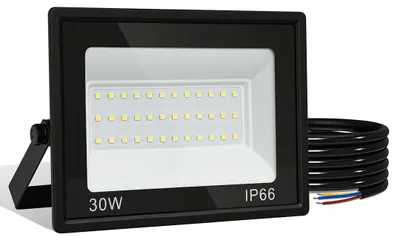 Produktbild von Ikodm LED Strahler Außen 30W, IP66 LED Fluter 120°, Kaltweiß 6000K, 1m Kabel ohne Stecker, 5er Set