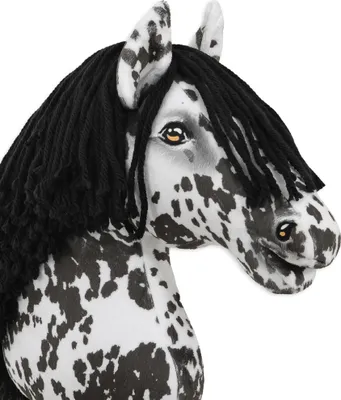Immagine prodotto di Cavallo giocattolo - Cavallo a bastone Premium grande - Tarantola bianco e nero con criniera nera A3
