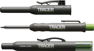 Produktbild von TRACER Tieflochmarker Bleistift mit 6x Ersatzminen und dazugehörigem Seitenhalter