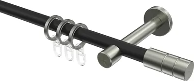 Produktbild von Interdeco Gardinenstange / Vorhangstange Schwarz / Edelstahl-Optik, Typ Sinux Caras (Rillenzylinder), 16 mm Ø 1-läufig, 120 cm