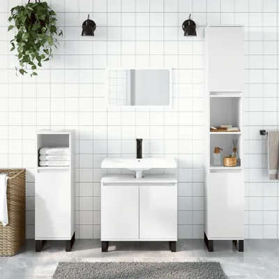 Produktbild von [Home] Badschrank Hochglanz-Weiß 58x33x60 cm Holzwerkstoff , Neue Mode 2024 im häuslichen Leben