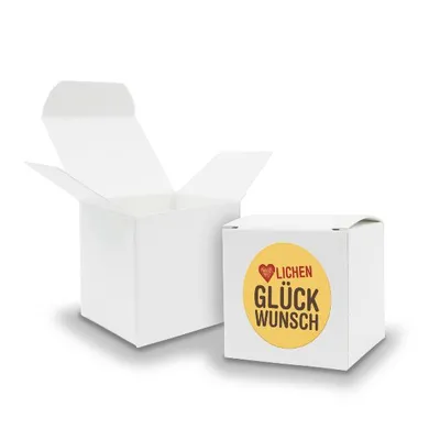 Produktbild von SET Herzlichen Glückwunsch (Motiv16) 24x Faltschachtel Würfel 6,5cm weiß + Stic