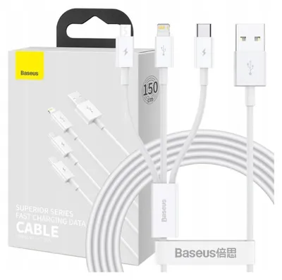 Image de Baseus Superior USB cable USB 2.0 1.5 m USB A USB C/Micro USB A/Lightning White