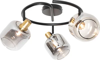 Produktbild von QAZQA - Modern DeckenSpot I Spotlight I Deckenspot I Deckenstrahler I Strahler I Lampe I Leuchte schwarz mit Rauchglas rund 3-flammig Spotbalken-flammig - Zuzanna I Wohnzimmer I Schlafzimmer - Rund -