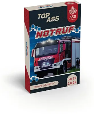 Produktbild von Ass Altenburger TOP Ass - Notruf Quartett & Trumpf, Technik-Reihe, Feuerwehr, Polizei, Rettungsfahrzeuge, + 3 Joker (Kinder-Kartenspiel ab 7 Jahre)