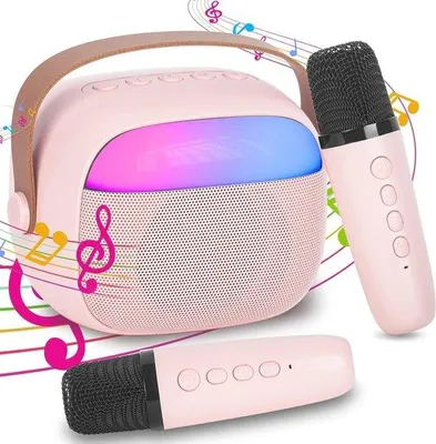 Immagine prodotto di Altoparlante Bluetooth portatile per karaoke con 2 microfoni, ideale per feste e compleanni