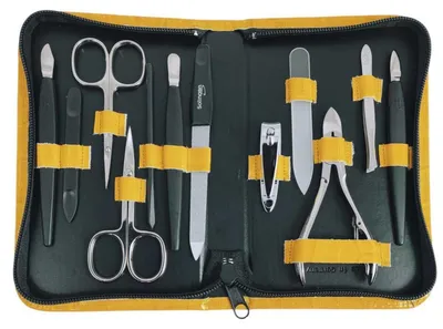 Produktbild von 12teiliges Solingen* Maniküre Set mit Leder-Etui Nagelpflege, Gelb, Kroko
