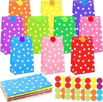 Immagine prodotto di Sacchetti di carta kraft, confezione da 40 con adesivi - 24 x 13 x 8 cm, 10 colori