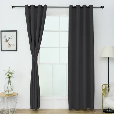 Produktbild von Grandekor Gardinen mit Ösen Vorhänge, 2-Set 137x132cm (H x B), Verdunkelungsgardinen Dunkelgrau vorhange Wohnzimmer