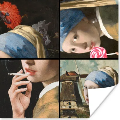 Produktbild von MuchoWow® Poster Das Mädchen mit dem Perlenohrring - Vermeer - Collage 30x30 cm - Wandposter - Printing