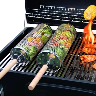 Produktbild von Hohe Qualität Rollende Grillhelfer - Ideal für Gemüse, Garnelen und Hähnchen - Set aus 2 - Grillzubehör - Grillgeschenk