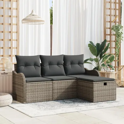 Produktbild von Möbel 4-tlg. Garten-Sofagarnitur mit Kissen Grau Poly Rattan - Gartensofas 3358948