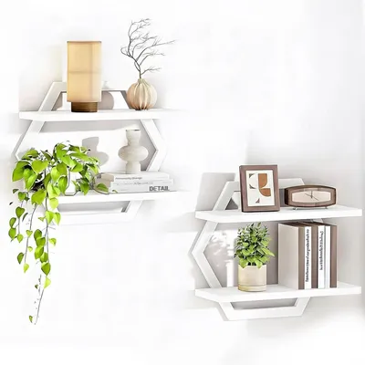 Immagine prodotto di Mensole a muro in metallo, colore bianco, set da 2, dimensioni 42x10x9 cm