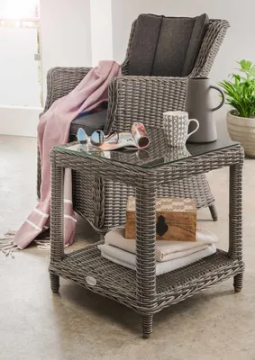 Produktbild von Destiny Balkonset LUNA MERANO 1 Sessel, 1 Beistelltisch 46x46x50cm, vintage grau