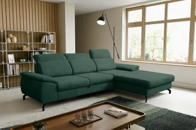 Image de VENASI MALIBU Canapé d'angle droit avec fonction sommeil et coffre de lit Canapé d'angle en L Canapé-lit VERT