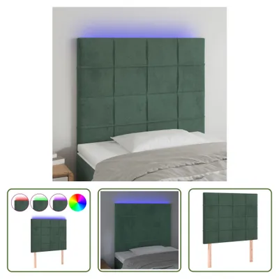 Produktbild von The Living Store LED Kopfteil Dunkelgrün 90x5x118/128 cm Samt