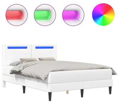 Produktbild von Bettrahmen mit LED-Lichtleisten Weiß 140 x 200 cm Kunstleder