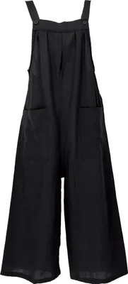 Zdjęcie produktu dla Luźne spodnie ogrodniczki, styl etno Boho Oversize Jednoczęściowy kombinezon, kombinezon - czarny, damski, bawełna, rozmiar: L/XL