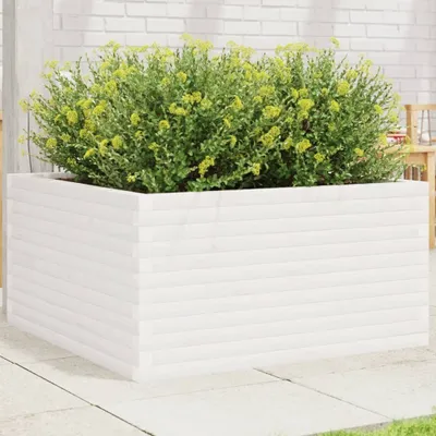 Produktbild von Design Pflanzkübel Weiß 90x90x46 cm Massivholz Kiefer, Gabionen 2024 Neu