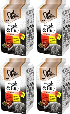 Produktbild von Sheba Fresh Fine Sachet – Nassfutter für Katzen in Sauce mit Huhn und Rind 24 Portionsbeutel 4 x (6 x 50 g)