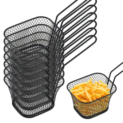 12 Frittierkörbchen aus Edelstahl, klein, mit Griff, schwarz