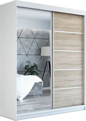Produktbild von Schwebetürenschrank Kleiderschrank GAP 180 cm Schrank Garderobe Spiegel.Verschiedene Farben (Weiß, Schwarz, Somona). Möbel vom Hersteller!