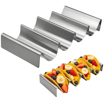 Image de Support en acier inoxydable pour tacos – Présentoir en forme de U pour tacos, sandwichs, hot-dogs et gaufres – Argenté