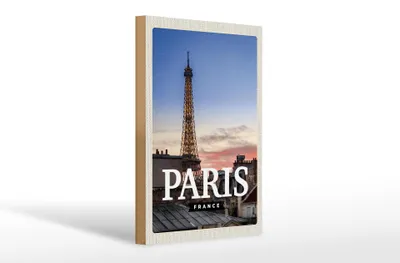 Produktbild von Holzschild Reise 20x30cm Paris France Sonnenuntergang