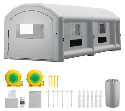 Immagine prodotto di Cabina di verniciatura gonfiabile SucceBuy 12x5x4 m. Cabina di verniciatura portatile con ventilatori da 950 W e 1100 W, ampio sistema di filtraggio e zona spogliatoio per veicoli di grandi dimensioni, grigia