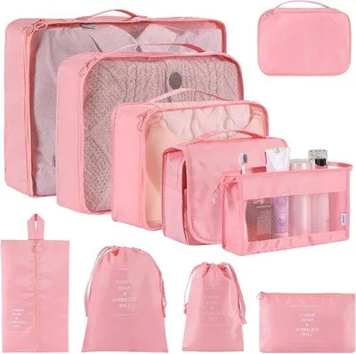 Produktbild von Famanu Kofferorganizer Set 10 Teile - Wasserdichte Kleidersäcke - Pink