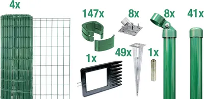 Produktbild von Alberts Fix-Clip Pro Gartenzaun, Höhe 122 cm, Länge 100 m, Zaun-Komplettset mit Bodenhülsen, grün