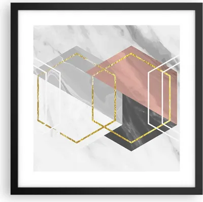 Produktbild von Gerahmtes Poster - Schwarzer Rahmen - Zahlen Weiß Golden - 40x40 cm - Wand Bild - Wanddeko - Wandbilder - Kunstposter - Wandposter - Bilderrahmen - Bilder - Kunstdruck - P2BAC40x40-5087