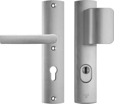 Produktbild von AXA Sicherheitstürbeschlag – Set – Curve Plus – Aluminium – Türgriff – D – Drücker + Griff – PC72 – Ausziehschutz – Wendbar – Bodenplatte F1 – SKG3