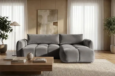 Image de Sofiland BELVEO Canapé d'angle en L Droite Convertible avec Coffre Gris foncé