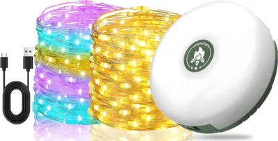 Produktbild von Camping-Lichterkette 10 M, Wiederaufladbar Mit 2000 Mah Akku, 8 Leuchtmodi RGB Campinglampe Für Auto Und Zelt