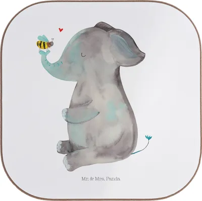 Produktbild von Mr. & Mrs. Panda Untersetzer für Gläser Elefant Biene - Weiß - Geschenk, gläseruntersetzer, Liebe, Tischuntersetzer, Holzuntersetzer, Lustige Sprüche, Liebesspruch, Tasse
