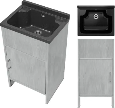 Zdjęcie produktu dla Granitan – umywalka – zlewozmywak – 77 x 41 x 34 cm – czarny – z syfonem – zlewozmywak – LOMA
