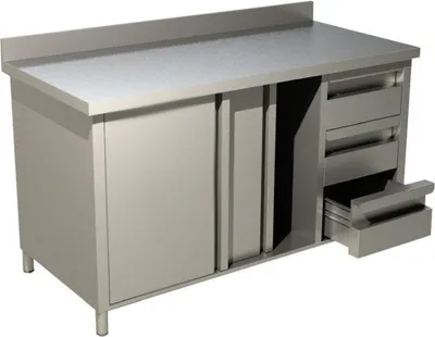 Produktbild von KBS Arbeitsschrank mit Schiebetüren, Schubladen und Aufkantung 160 x70 x85 cm