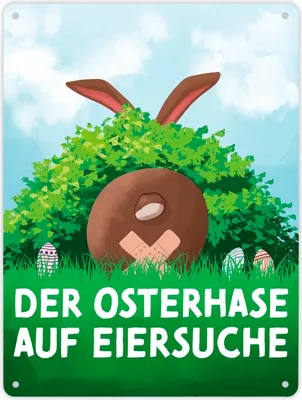 Produktbild von Der Osterhase auf Eiersuche Metallschild XL in 21x28 cm für Ostern