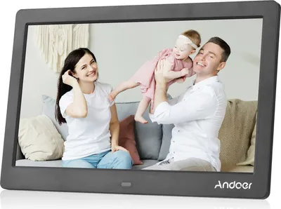 Zdjęcie produktu dla Andoer, cyfrowa ramka na zdjęcia LCD o szerokości 10 cali, rozdzielczość 1024 * 600, wysokiej jakości elektroniczna ramka na zdjęcia z odtwarzaczem wideo MP3/MP4, funkcją zegara i kalendarza, pilot 2.4G