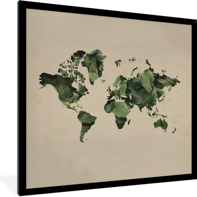 Produktbild von MuchoWow® MuchoWow® Gerahmtes Poster Weltkarte - Pflanzen - Muster 40x40 cm - Poster mit zchwarzem Bilderrahmen - Mit Rahmen - Wanddekoration Schlafzimmer
