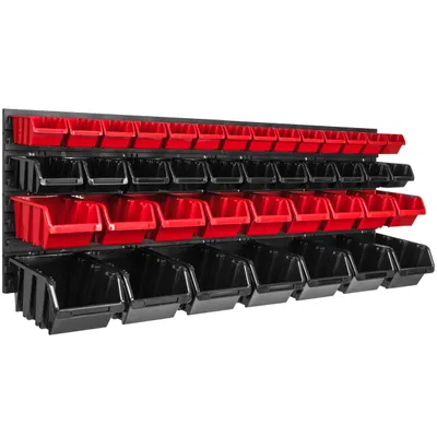 Image de Système de stockage Etagère murale 1152 x 390 mm | 41 pcs. Box | Bacs gerbables Rayonnage pour bacs à bec | Panneaux muraux extra-forts | Rayonnage extensible | Rayonnage d'atelier Rayonnage de stockage Rayonnage mural d'atelier Rayonnage emboîtable