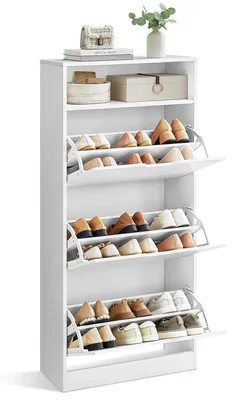 Produktbild von Schuhschrank - Schuhregal mit 3 Klappen - Platzsparende Aufbewahrung - Weiß