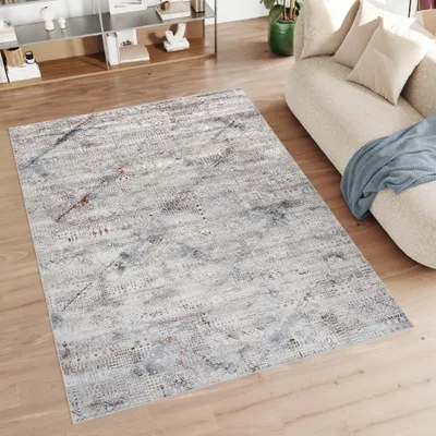 Immagine prodotto di Tappeto soggiorno camera da letto a pelo corto moderno design screziato grigio crema ÖKOTEX 80 x 150 cm