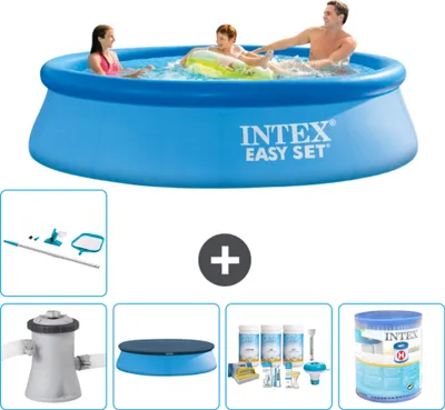 Produktbild von Intex runder aufblasbarer Easy Set-Schwimmpool – 305 x 76 cm – Blau – inklusive Pumpe Abdeckung - Wartungspaket - Filter - Reinigungskit