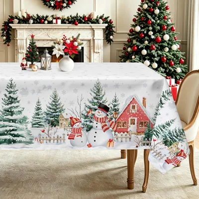 Weihnachtstischdecke Schneemann Schlitten Rentier 140x180 cm