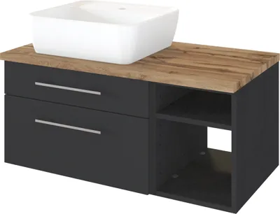 Produktbild von Waschtischunterschrank Dasa (links) 90cm mit 2 Schubladen - graphit/mattgrau